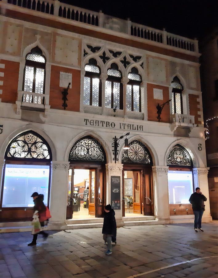 Venice, Italy, January 28, 2020 facade of the ancient Teatro Italia royalty free stock photography