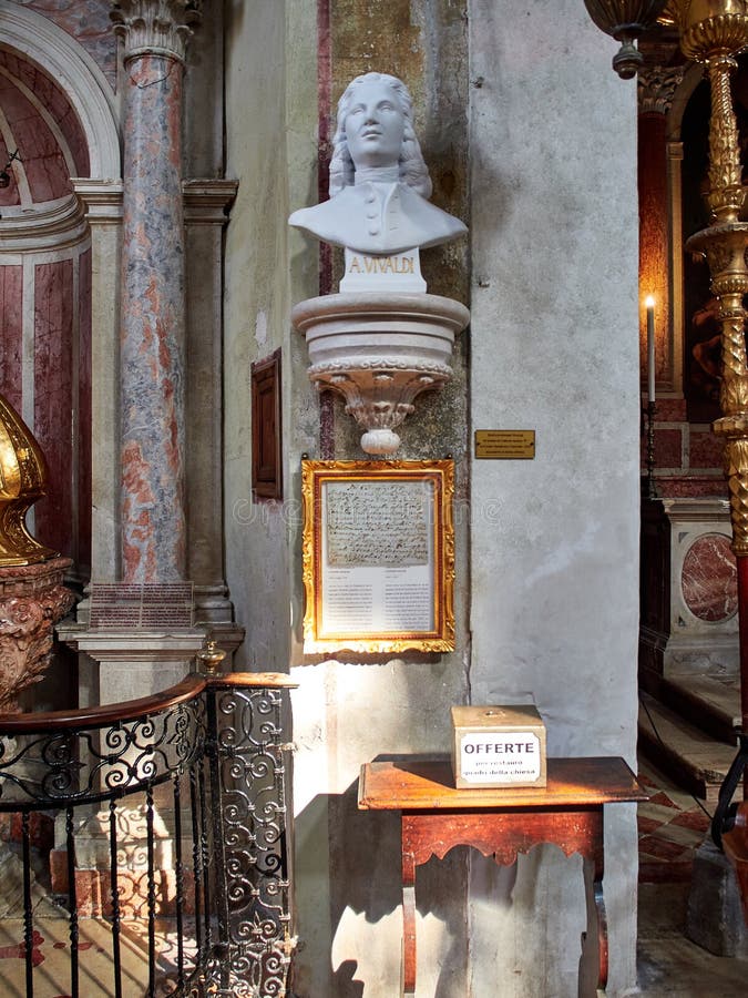 Venice, Italy - March 2, 2019 Bust of Vivaldi in Carrara Marble