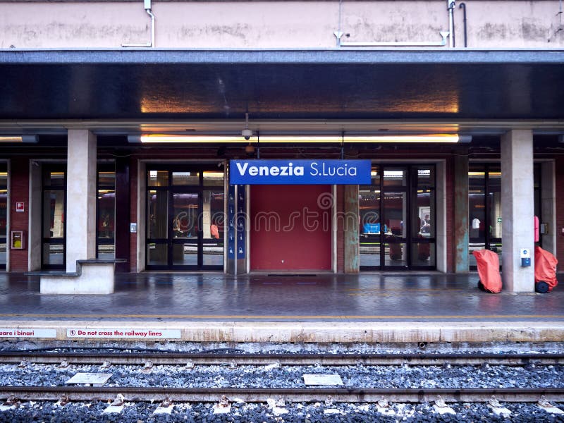 Venice, Italy - March 2, 2019 Empty platform of Venice S Lucia train Station