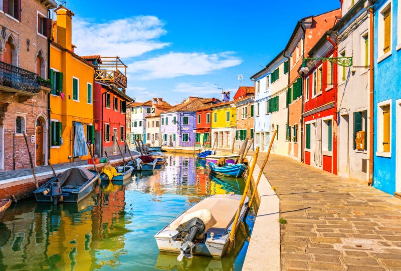 1,487 Venice Landmark Burano Island Canal Colorful Houses Boats Stock ...