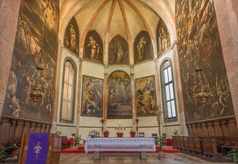 Venice - The Last judgment 1563 by Jacopo Robusti Tintoretto in presbytery of church Santa Maria dell Orto. royalty free stock photo Venice - The Last judgment 1563 by Jacopo Robusti Tintoretto in presbytery of church Santa Maria dell Orto. royalty free stock photo