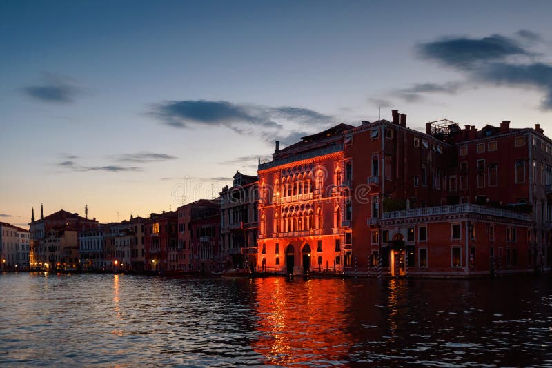 Venice at night, Italy. Beautiful illuminated building on Grand Canal royalty free stock image Venice at night, Italy. Beautiful illuminated building on Grand Canal royalty free stock image