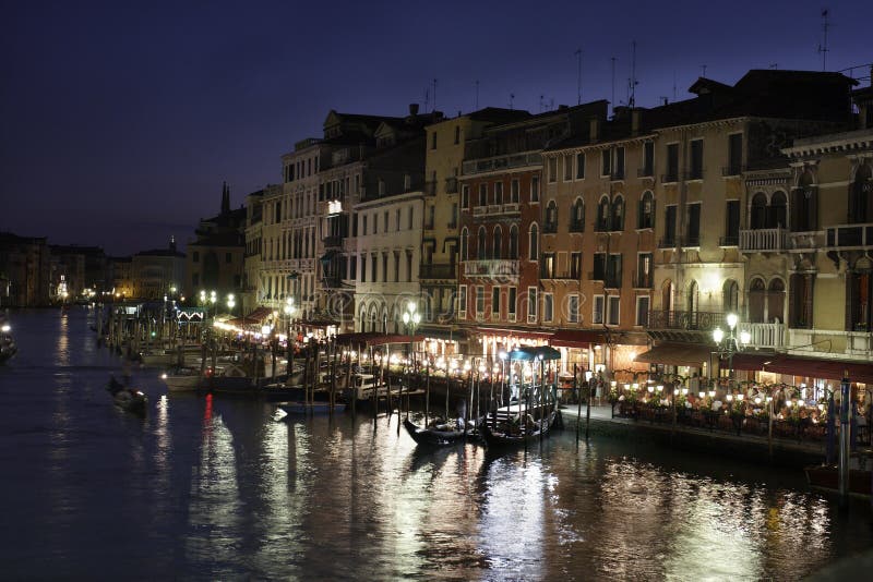 Venice - a night scene from the Rialto bridge royalty free stock image