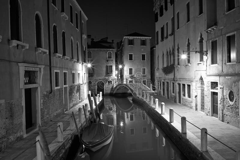 Venice at night street photo monochrome royalty free stock images