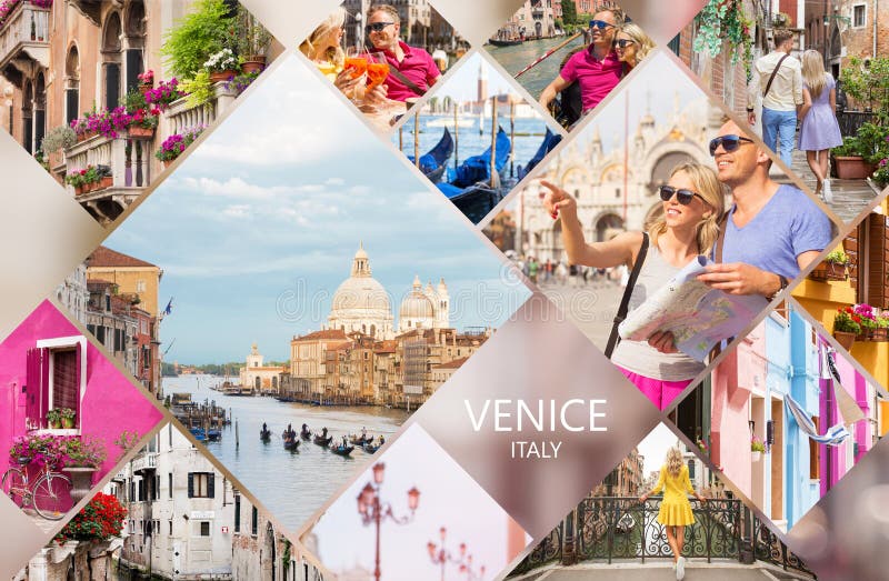 Venice postcard, set of different travel photos from famous Italian city, travel concept