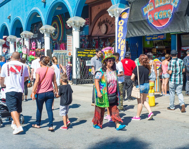 Venice, US-October 5, 2014: Venice Beach boardwalk is 2.5 miles