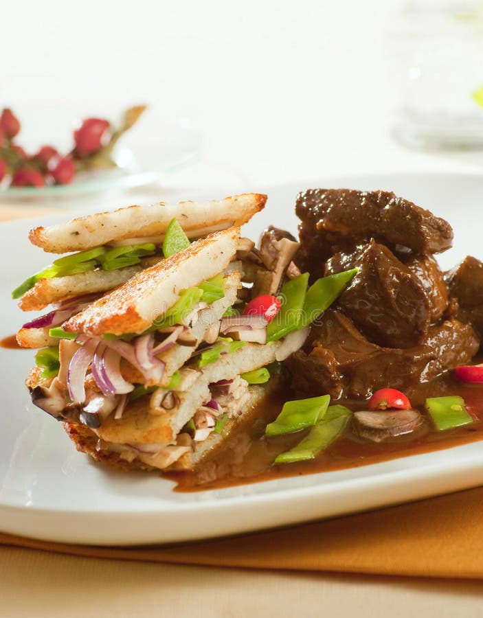 Venison with Potato Pancakes and Vegetable Stock Image Image of beef