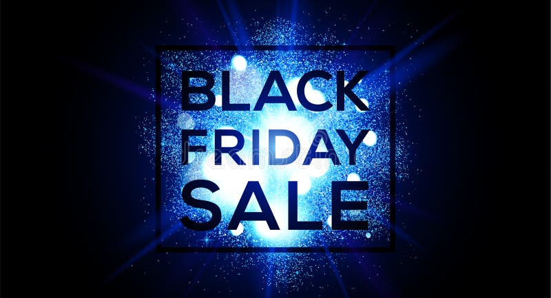 Venta de Black Friday en plantilla de destello azul del aviador del vector de la explosión Bandera horizontal del jefe del sitio stock de ilustración Venta de Black Friday en plantilla de destello azul del aviador del vector de la explosión Bandera horizontal del jefe del sitio stock de ilustración