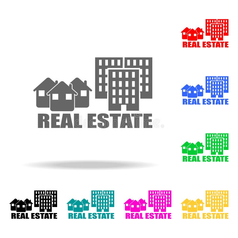 venta de casas y del icono de los apartamentos Elementos de las propiedades inmobiliarias en iconos coloreados multi Icono superi libre illustration venta de casas y del icono de los apartamentos Elementos de las propiedades inmobiliarias en iconos coloreados multi Icono superi libre illustration