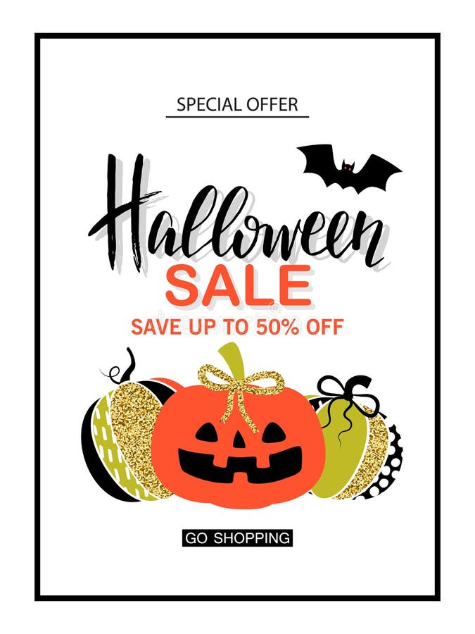 Venta del feliz Halloween Cartel con la calabaza chispeante atractiva linda Ilustración del vector Diseño para las tarjetas de fe libre illustration Venta del feliz Halloween Cartel con la calabaza chispeante atractiva linda Ilustración del vector Diseño para las tarjetas de fe libre illustration