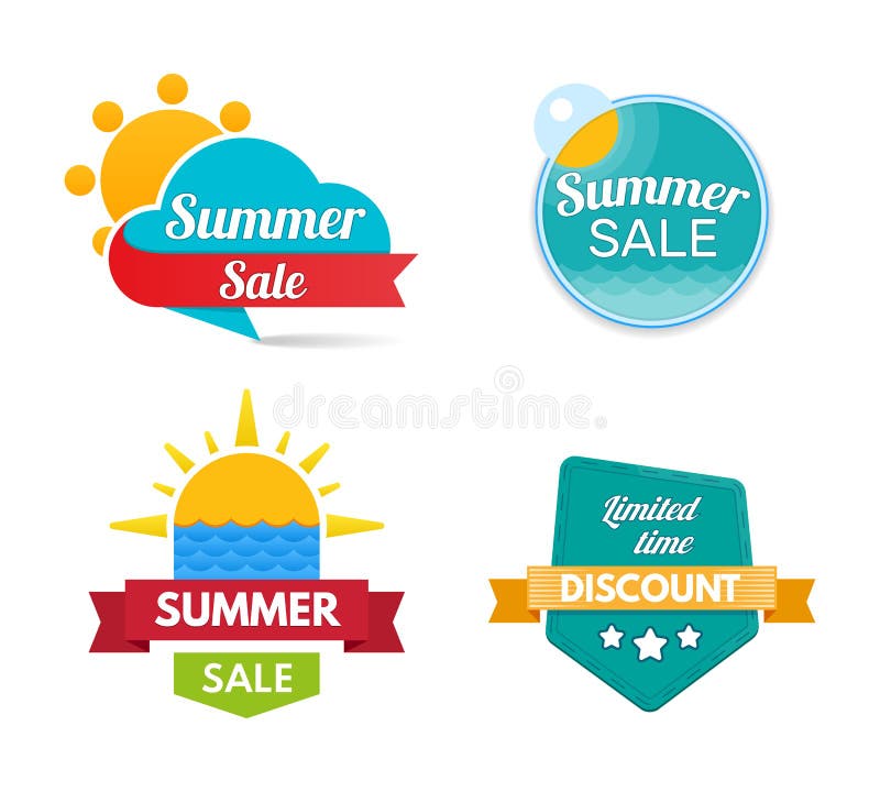 Venta del verano Banderas del diseño y etiquetas engomadas del descuento Plantillas de la oferta especial ilustración del vector Venta del verano Banderas del diseño y etiquetas engomadas del descuento Plantillas de la oferta especial ilustración del vector