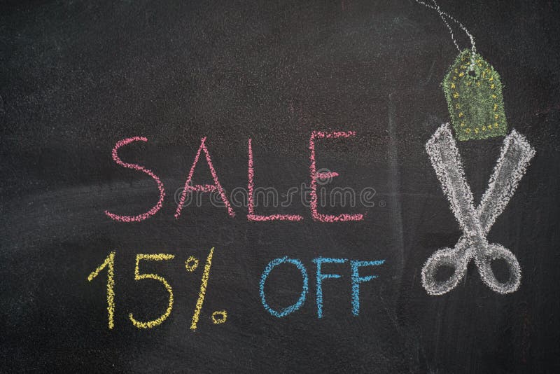 Venta el 15% apagado en la pizarra stock de ilustración Venta el 15% apagado en la pizarra stock de ilustración