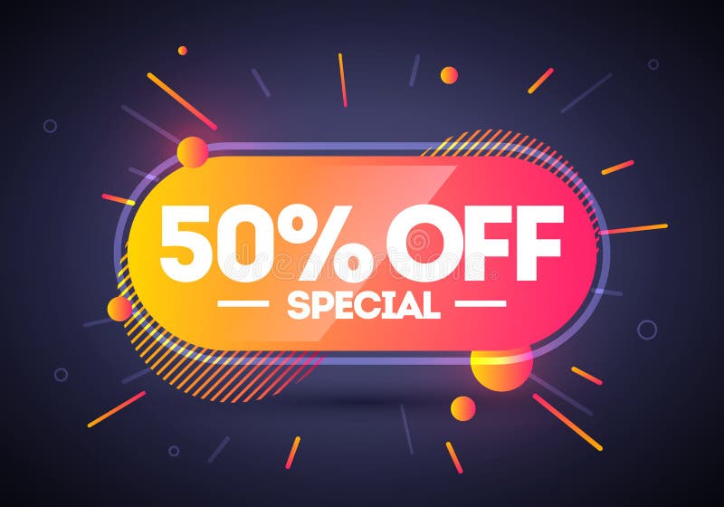 Venta especial el 50% del botón de neón de la etiqueta Elemento del Web del vector stock de ilustración Venta especial el 50% del botón de neón de la etiqueta Elemento del Web del vector stock de ilustración