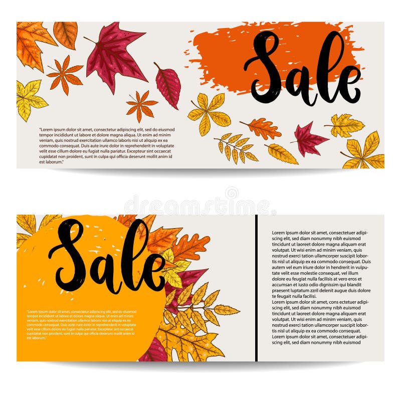 Venta Sistema de plantillas de la bandera con las hojas de otoño Diseñe el elemento para el cartel, tarjeta, emblema, bandera de stock de ilustración Venta Sistema de plantillas de la bandera con las hojas de otoño Diseñe el elemento para el cartel, tarjeta, emblema, bandera de stock de ilustración
