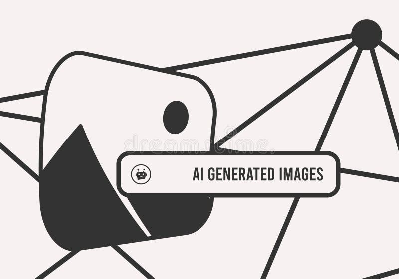 Ventana del generador de imágenes ai con tecnología inteligente artificial tiene línea de consulta de texto y marco de imagen. cap libre illustration