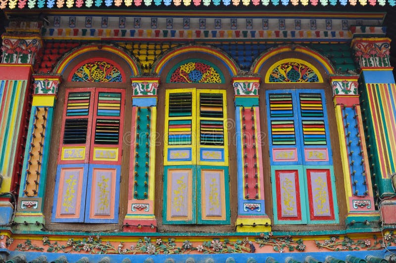 Colorful facade of building in Little India, Singapore which is deep in traditional culture value of the Indian community in Singapore. Colorful facade of building in Little India, Singapore which is deep in traditional culture value of the Indian community in Singapore