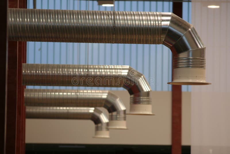 Metallic ventilation pipes in new building. Metallic ventilation pipes in new building