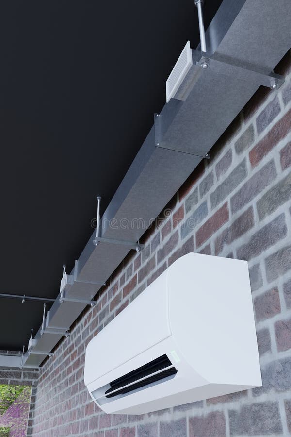 Air Conditioning and Ventilation on the Background of a Brick Wall 3d