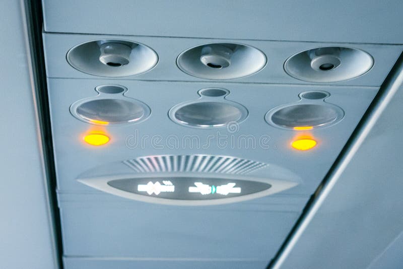 Ventilation System in the Aircraft and Warning Lights Stock Image