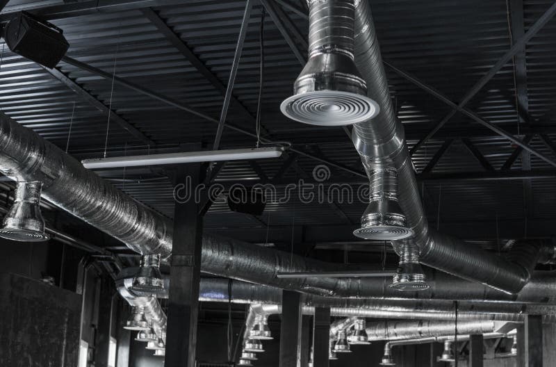Ventilation System on the Ceiling of Large Buildings. Ventilation Pipes