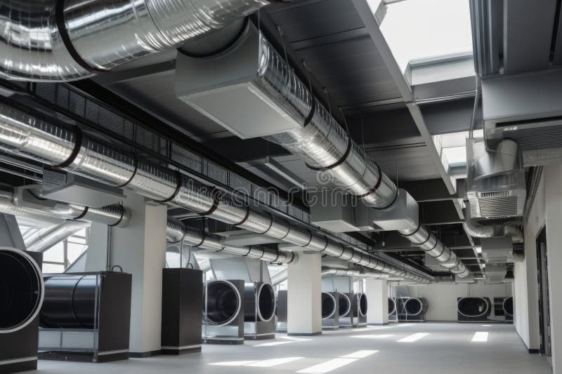 Ventilation System, with Ducts and Vents Visible, in Modern Office