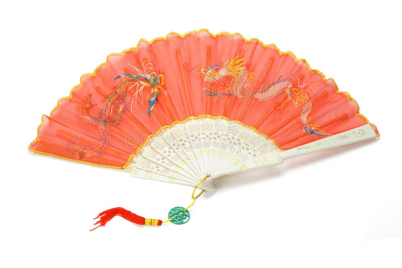 Ventilatore cinese con il disegno del peonix e del drago fotografia stock Ventilatore cinese con il disegno del peonix e del drago fotografia stock