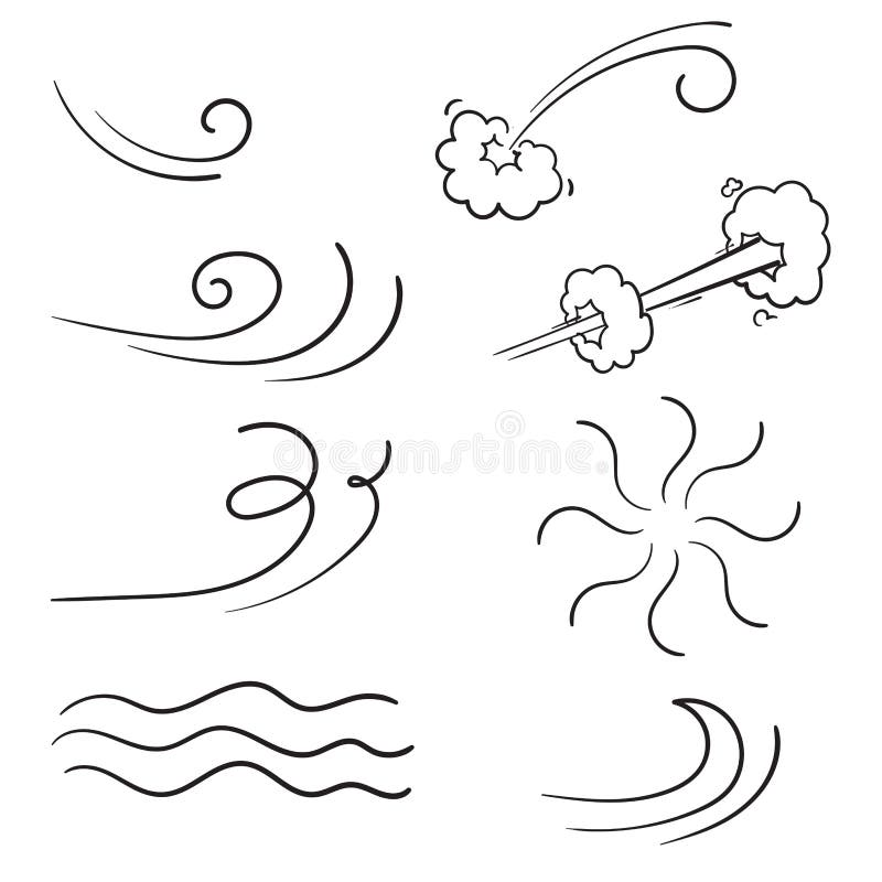 esboço desenhando do uma respiração do vento e folhas.vento golpe conjunto  dentro linha estilo.onda fluindo ilustração com mão desenhado rabisco desenho  animado estilo. 26337251 Vetor no Vecteezy