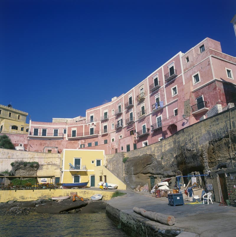 The small harbour of the island of Ventotene. Ventotene is an island in the Tyrrhenian Sea, off the coast of Campania, Italy. It is the remains of an ancient volcano, and is part of the Pontine Islands. The small harbour of the island of Ventotene. Ventotene is an island in the Tyrrhenian Sea, off the coast of Campania, Italy. It is the remains of an ancient volcano, and is part of the Pontine Islands.