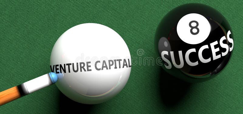 Venture capital brings success - pictured as word Venture capital on a pool ball, to symbolize that Venture capital can initiate