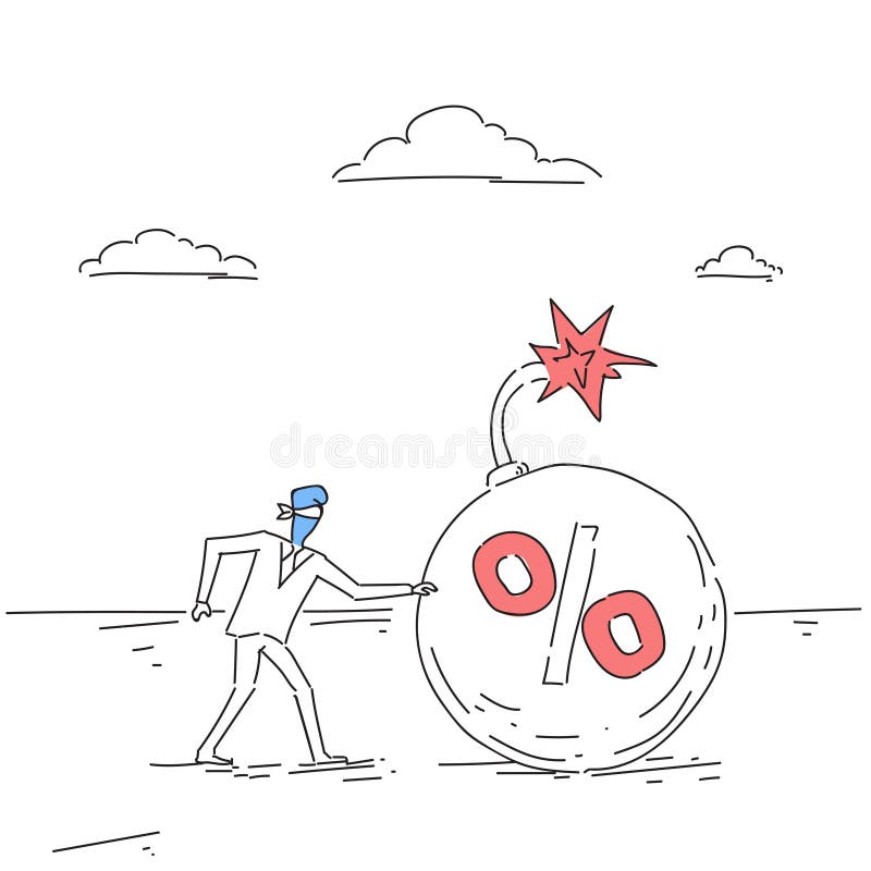 Venuta cieca dell'uomo di affari allo scarabocchio di concetto di rischio di crisi di finanza di debito di credito della bomba de illustrazione vettoriale Venuta cieca dell'uomo di affari allo scarabocchio di concetto di rischio di crisi di finanza di debito di credito della bomba de illustrazione vettoriale