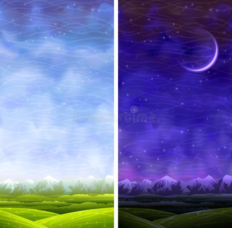 Paisagens Verticais Gramineas Do Dia E Da Noite Do Verao Ilustracao Do Vetor Ilustracao De Verao Noite 10497657