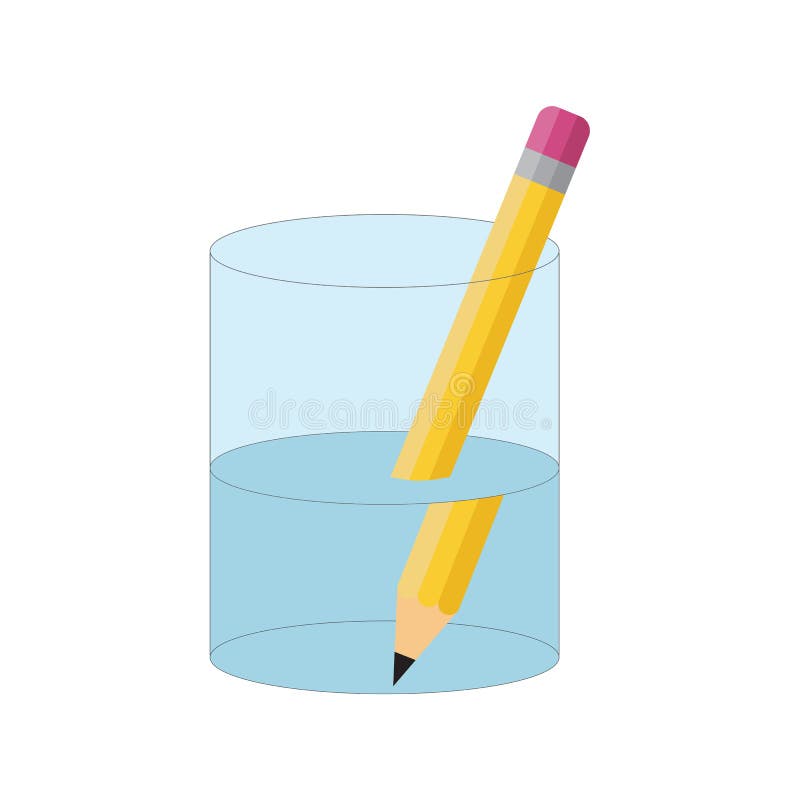 Verbiegendes Bleistift-Experiment Brechung der Leuchte vektor abbildung Verbiegendes Bleistift-Experiment Brechung der Leuchte vektor abbildung