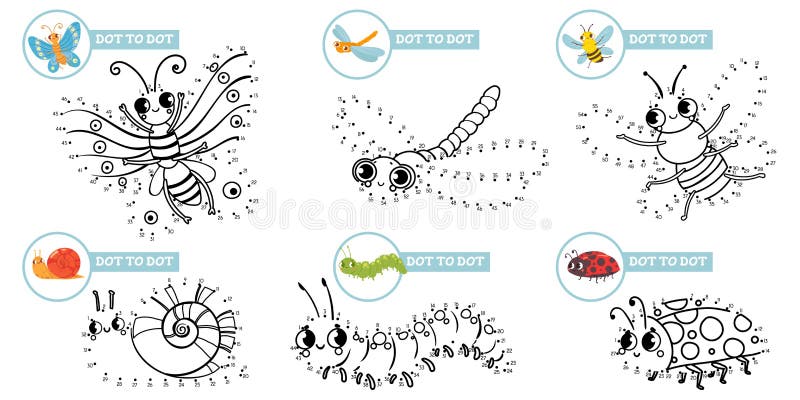 Verbind het spel van punts cartoon insecten Cute insect-punt om trainingsspelletjes te spelen voor peuters, speel met vector van
