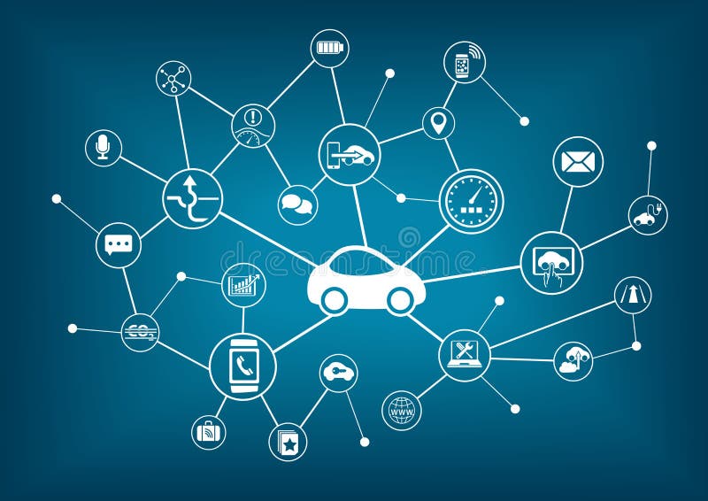 Connected car illustration. Concept of connecting to vehicles with various devices. Connected car illustration. Concept of connecting to vehicles with various devices.