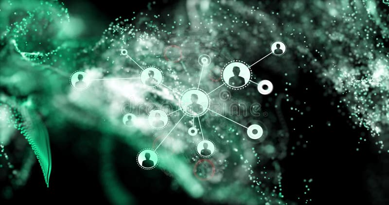 Verbundene Profile in Animation über digitalen grünen und schwarzen Hintergrund stock abbildung