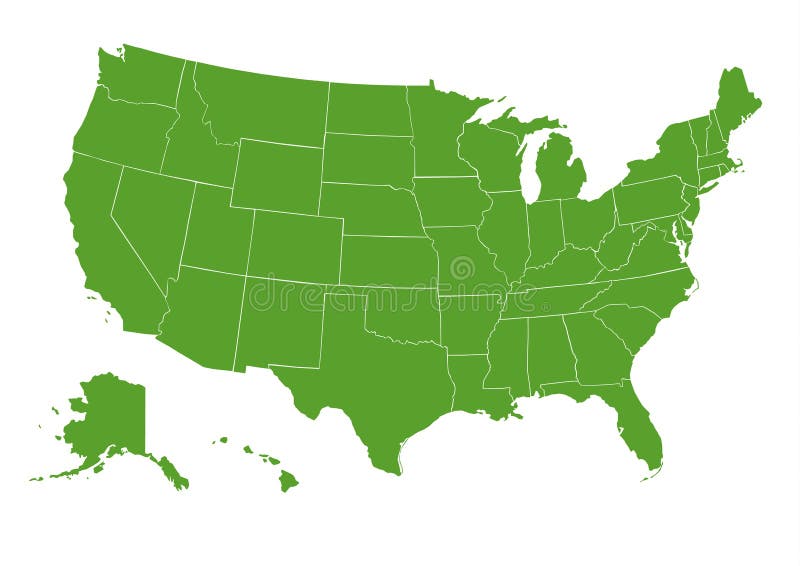 Detailed map of the united states of america in green every state is full editable. Detailed map of the united states of america in green every state is full editable