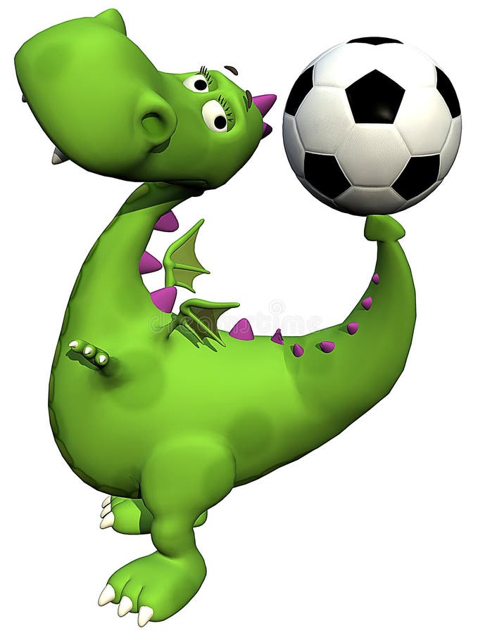 Verde del drago del bambino di Dino del calciatore - sfera sulla coda illustrazione vettoriale Verde del drago del bambino di Dino del calciatore - sfera sulla coda illustrazione vettoriale