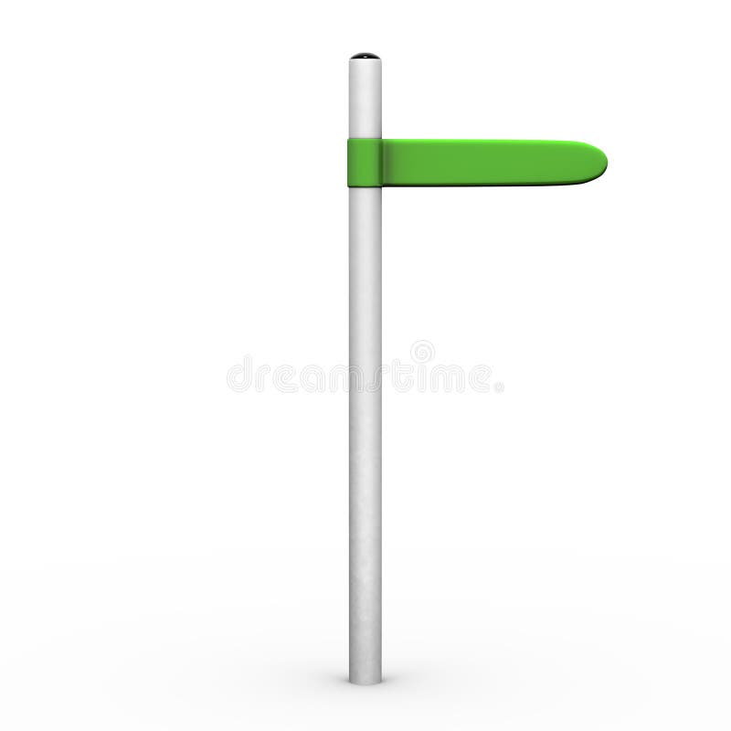 3D cartoon of a green road sign on a white background. 3D cartoon of a green road sign on a white background