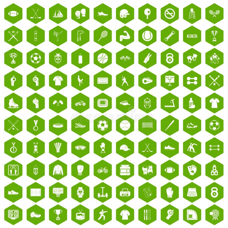 Verde do hexágono de 100 ícones do atleta ilustração stock