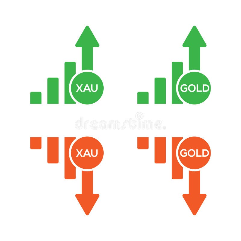 Verde roșu în sus și în jos aur diagramă pictogramă izolat stil plat stock illustration