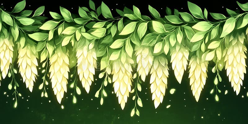 Verde strălucitor Floral Hop Vines Botanical Illustration art dark soft plant image light vector illustration