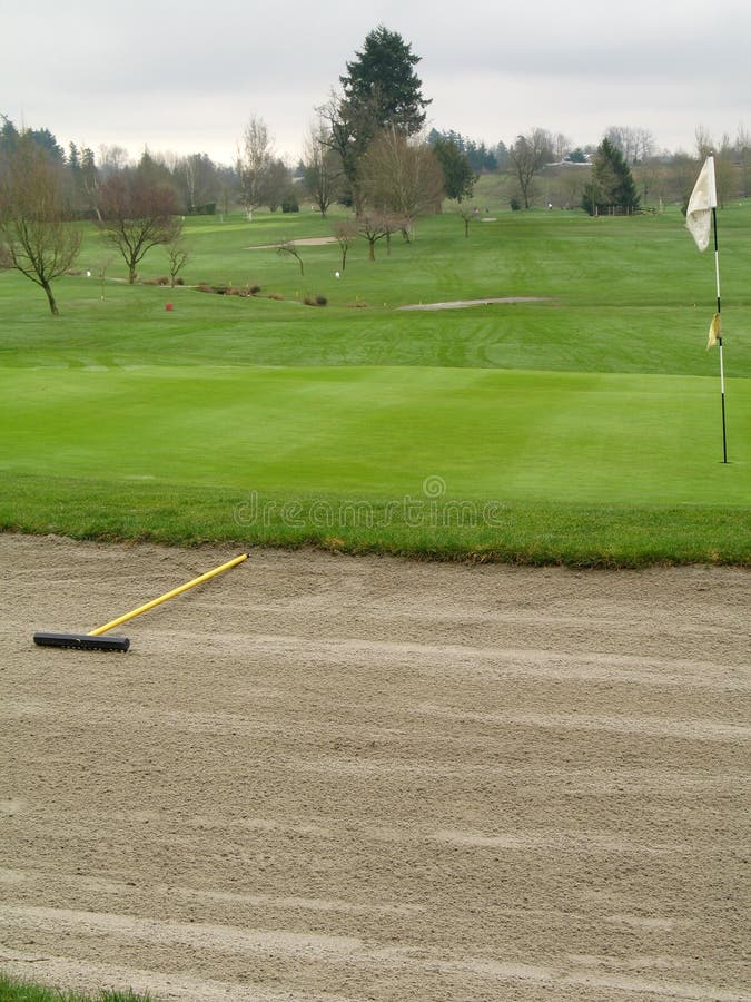Golf course green beside sand trap. Golf course green beside sand trap.