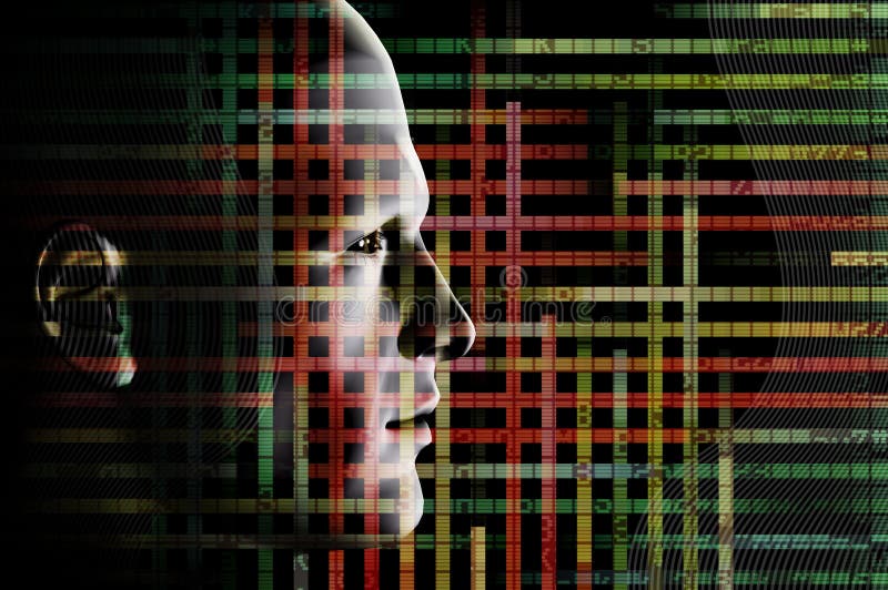 Verdrahteter Mann und Computercode stock abbildung