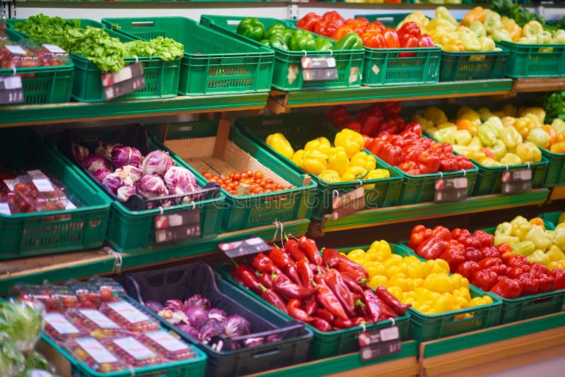 Supermarket vegetable store food grocery background. Supermarket vegetable store food grocery background