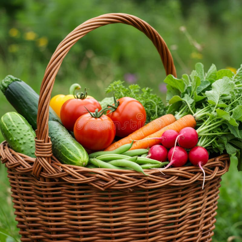Verdure di giardino fresche nel cestello di vimini illustrazione vettoriale