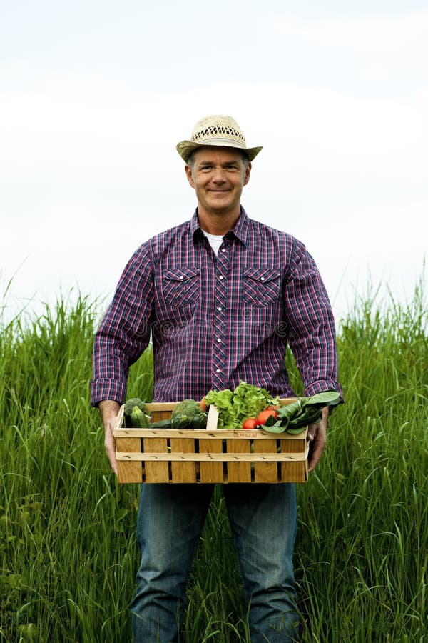 Farmer carrying a crate of vegetables. Farmer carrying a crate of vegetables