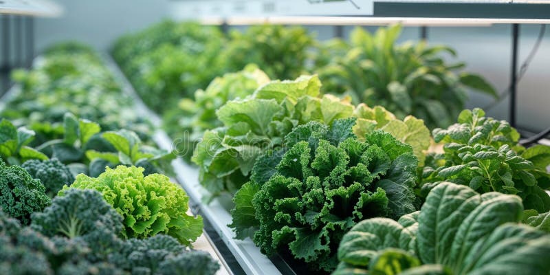 Verdure verdure a foglia verde che crescono in un ambiente agricolo controllato all'interno fotografie stock libere da diritti