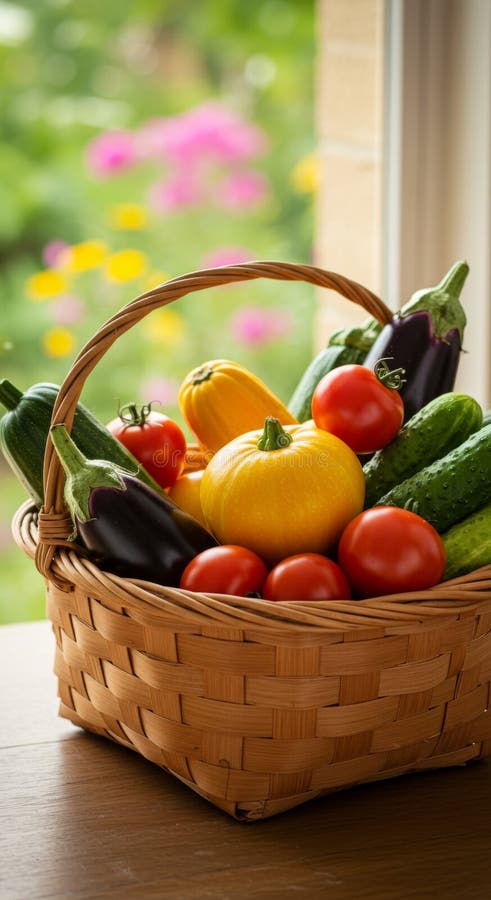 Verdure fresche di giardino nel cestello Wicker royalty illustrazione gratis