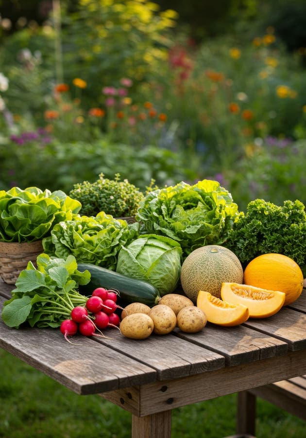 Verdure fresche di giardino sulla tavola di legno di ferro royalty illustrazione gratis