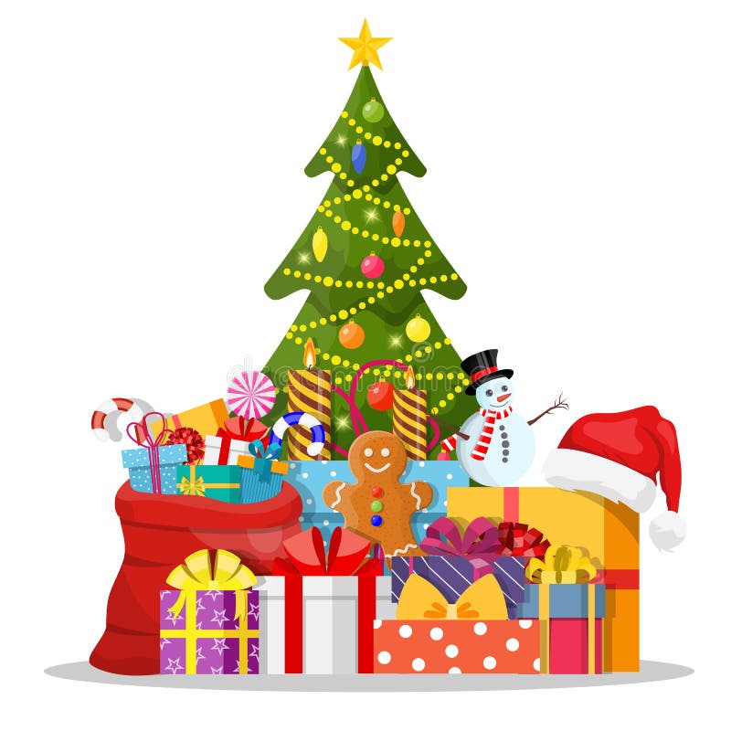 Verfraaide kerstboom en giftdozen vector illustratie Verfraaide kerstboom en giftdozen vector illustratie